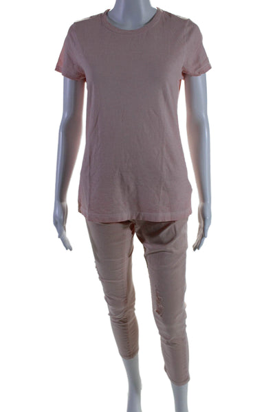 Michael Kors Women's Round Neck Short Sleeves Two Piece Pants Set Pink Size M
