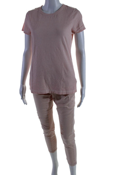 Michael Kors Women's Round Neck Short Sleeves Two Piece Pants Set Pink Size M