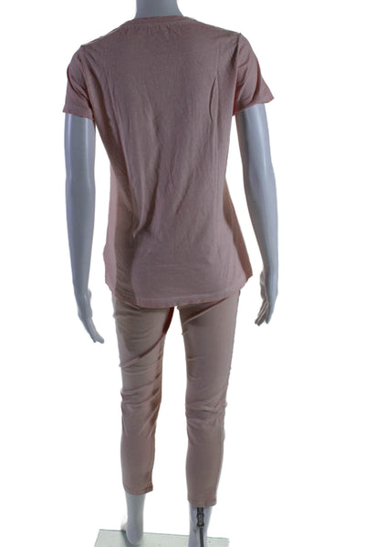 Michael Kors Women's Round Neck Short Sleeves Two Piece Pants Set Pink Size M