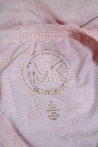 Michael Kors Women's Round Neck Short Sleeves Two Piece Pants Set Pink Size M