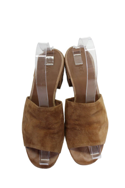 Vince Womens Suede Rachelle Open Toe Square Toe Block Heels Cedar Brown Size 7.5