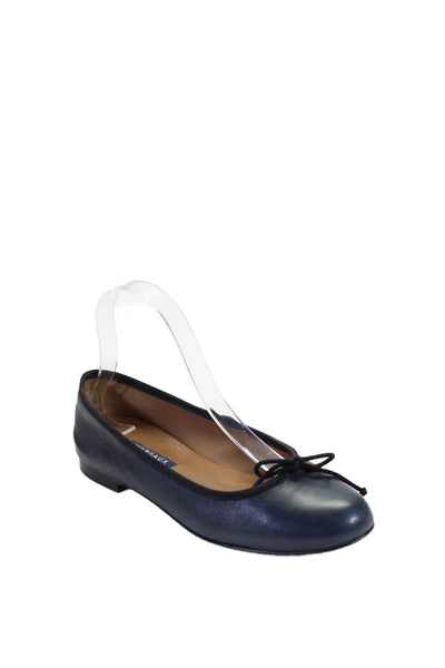 Margaux Womens Leather Demi Round Toe Bow Tied Slip-On Flats Navy Size EUR 37.5