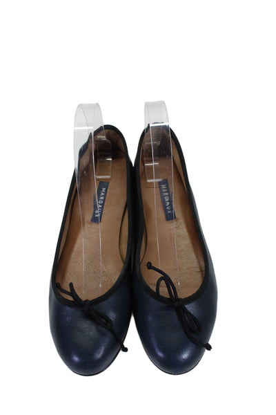 Margaux Womens Leather Demi Round Toe Bow Tied Slip-On Flats Navy Size EUR 37.5