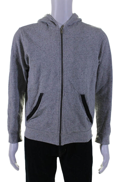 Sandro Mens Front Zip Long Sleeve Hoodie Sweater Gray Black Cotton Size Medium