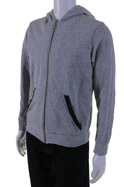 Sandro Mens Front Zip Long Sleeve Hoodie Sweater Gray Black Cotton Size Medium