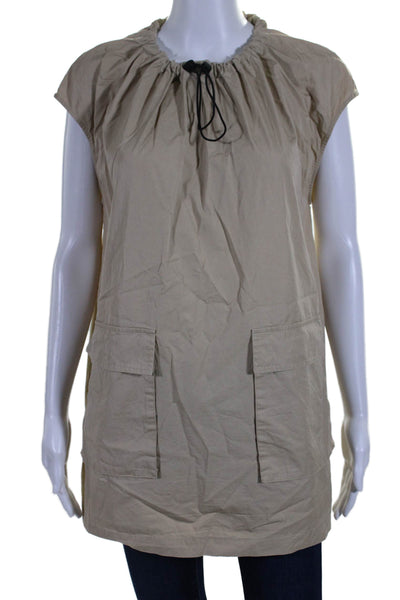 Maison Margiela Womens Short Sleeves Drawstring Blouse Khaki Beige Size EUR 38