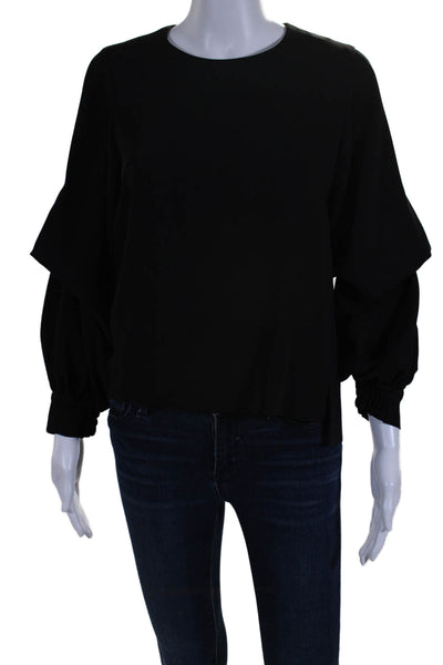 United Tokyo Womens Crew Neck Back Zipper Long Sleeves Blouse Black Size 1