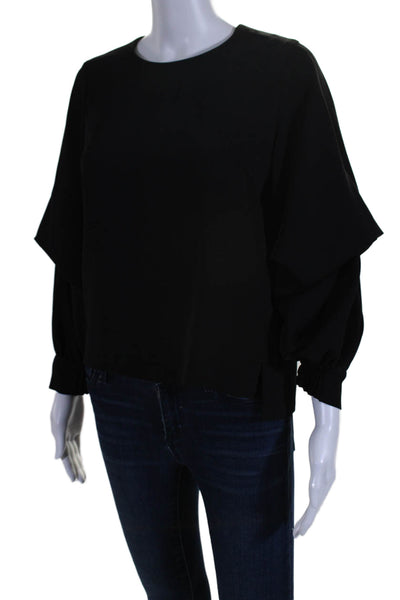 United Tokyo Womens Crew Neck Back Zipper Long Sleeves Blouse Black Size 1