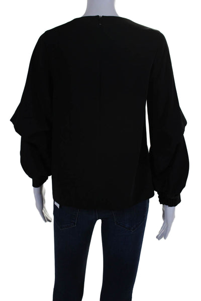 United Tokyo Womens Crew Neck Back Zipper Long Sleeves Blouse Black Size 1