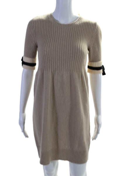 Simonetta Women's Round Neck Short Sleeves Fitted Sweater Dress Beige Size 16