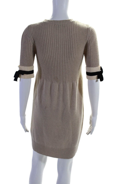 Simonetta Women's Round Neck Short Sleeves Fitted Sweater Dress Beige Size 16