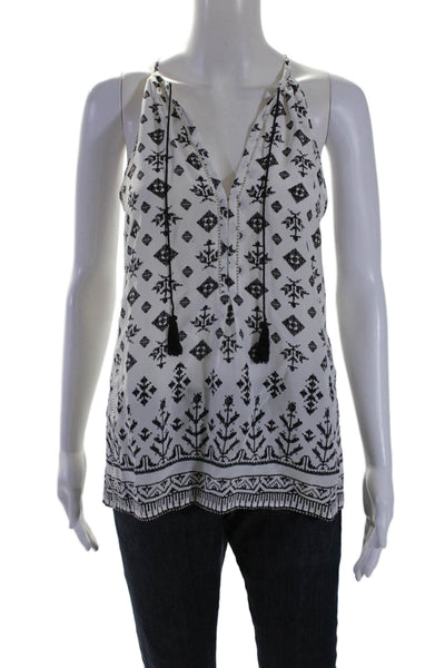 Joie Womens Silk Abstract Print V-Neck Sleeveless Blouse Top White Size S