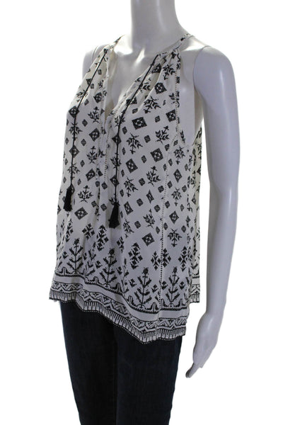 Joie Womens Silk Abstract Print V-Neck Sleeveless Blouse Top White Size S