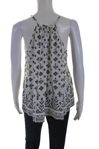 Joie Womens Silk Abstract Print V-Neck Sleeveless Blouse Top White Size S