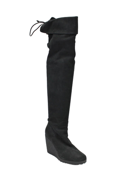 Fendi Womens Round Toe Side Zip Pull On Knee High Wedge Boots Black Size 38 8