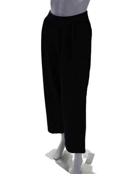 St. John Basics Women's Elastic Waist Straight Leg Ankle Pants Navy Blue Size 10