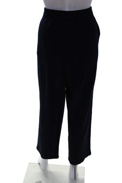 St. John Basics Women's Elastic Waist Straight Leg Ankle Pants Navy Blue Size 10