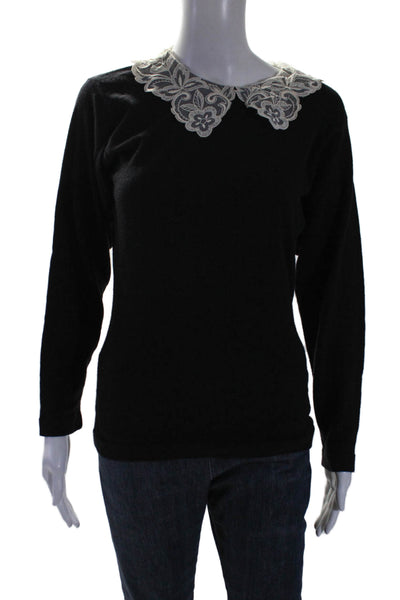 Murray Allan Womens Lace Collared Buttoned Long Sleeve Sweater Black Size EUR 38