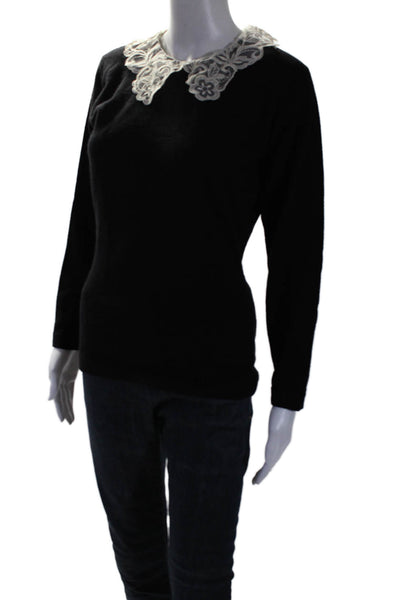 Murray Allan Womens Lace Collared Buttoned Long Sleeve Sweater Black Size EUR 38