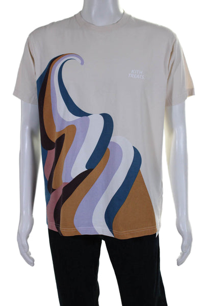 Kith Mens Striped Short Sleeves Tee Shirt White Multi Colored Cotton Size Small