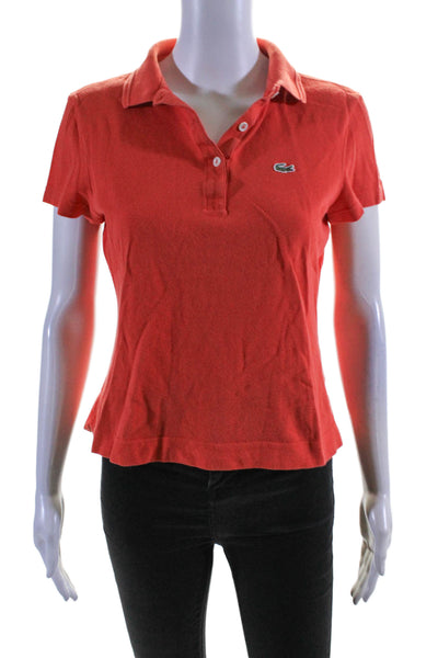 Lacoste Womens Short Sleeve Collared Logo Polo Shirt Orange Cotton Size FR 40