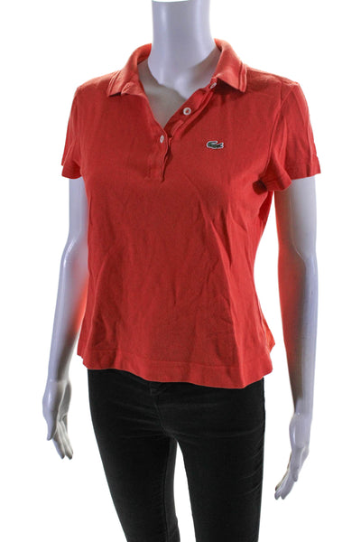 Lacoste Womens Short Sleeve Collared Logo Polo Shirt Orange Cotton Size FR 40