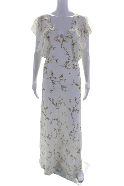 Ronny Kobo Womens Floral Print High Waist A Line Dress White Size Small