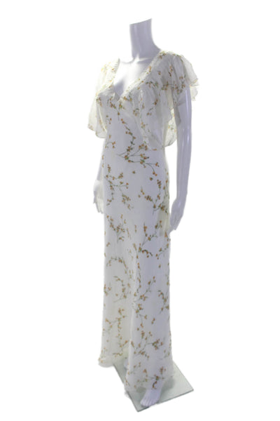 Ronny Kobo Womens Floral Print High Waist A Line Dress White Size Small