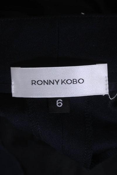 Ronny Kobo Womens High Rise Zip Up Slim Leg Dress Pants Navy Blue Wool Size 6