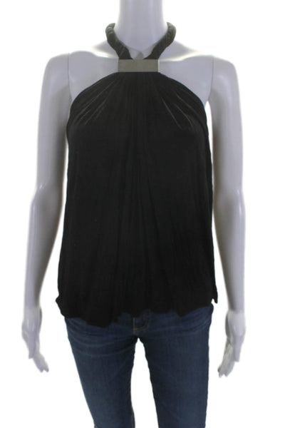 Cut25 Yigal Azrouel Womens Silver Tone Sleeveless Tank Top Black Size Small