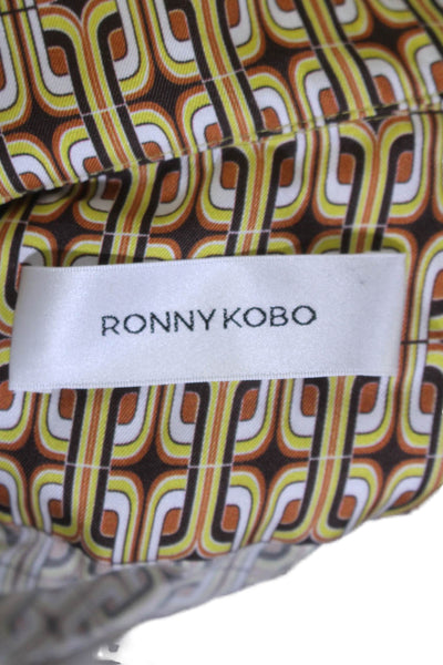 Ronny Kobo Womens Abstract Print Button Down Blouse Brown Yellow Size Small