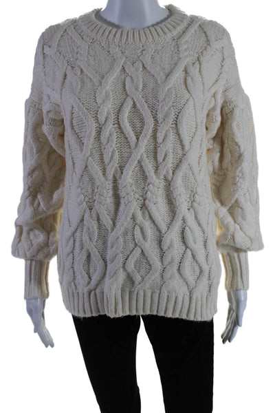 1 State Womens Cable Knit Crew Neck Sweater White Cotton Size Extra Extra Small