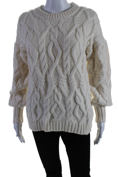 1 State Womens Cable Knit Crew Neck Sweater White Cotton Size Extra Extra Small