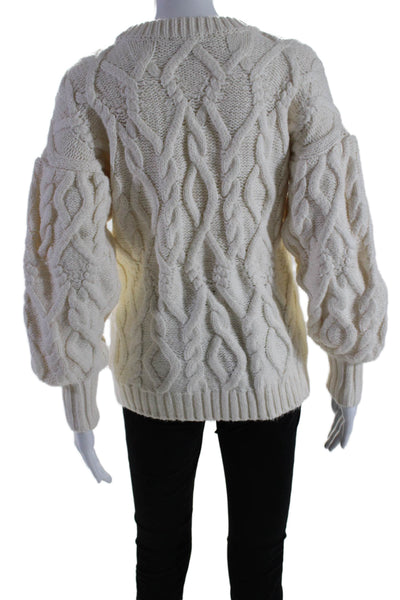 1 State Womens Cable Knit Crew Neck Sweater White Cotton Size Extra Extra Small