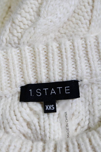 1 State Womens Cable Knit Crew Neck Sweater White Cotton Size Extra Extra Small