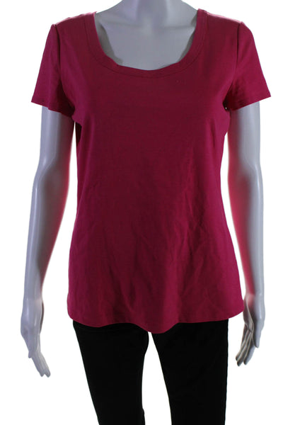 Lafayette 148 New York Womens Hot Pink Cotton Blend Scoop Neck Tee Top Size M