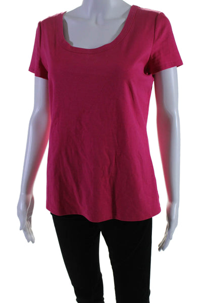 Lafayette 148 New York Womens Hot Pink Cotton Blend Scoop Neck Tee Top Size M