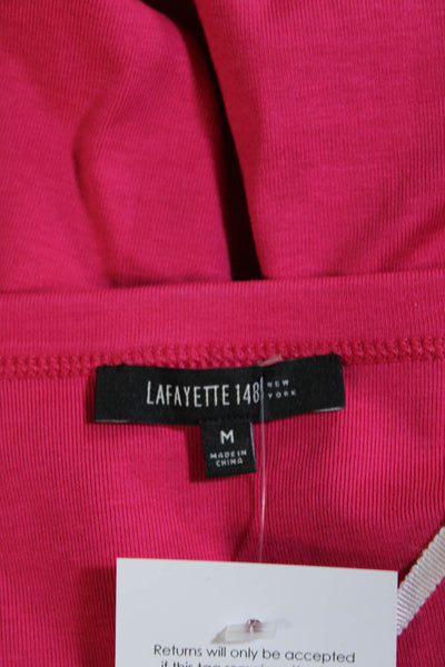 Lafayette 148 New York Womens Hot Pink Cotton Blend Scoop Neck Tee Top Size M