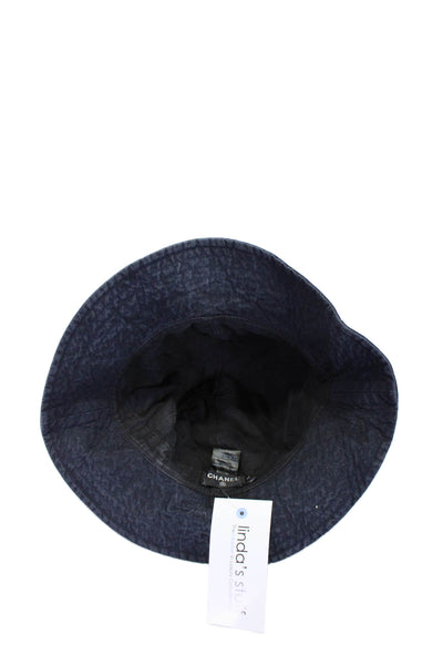 Chanel Womens Cotton Navy Blue Crisscross Embellished Bucket Hat Size M