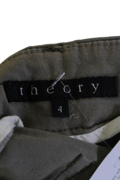 Theory Womens Cotton Lind Zip Button Adjustable Cuff Bottom Pants Khaki Size 4