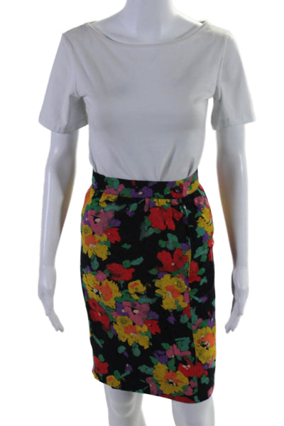 Ungaro Parallele Paris Womens Floral High Waist Side Zipped Skirt Black Size 8