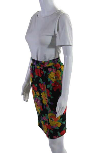 Ungaro Parallele Paris Womens Floral High Waist Side Zipped Skirt Black Size 8