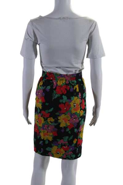 Ungaro Parallele Paris Womens Floral High Waist Side Zipped Skirt Black Size 8