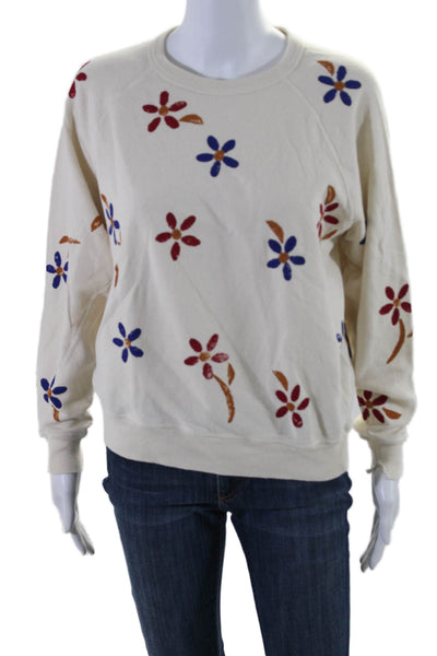 The Great Womens Cotton Floral Round Neck Pullover Sweatshirt Top Beige Size 0