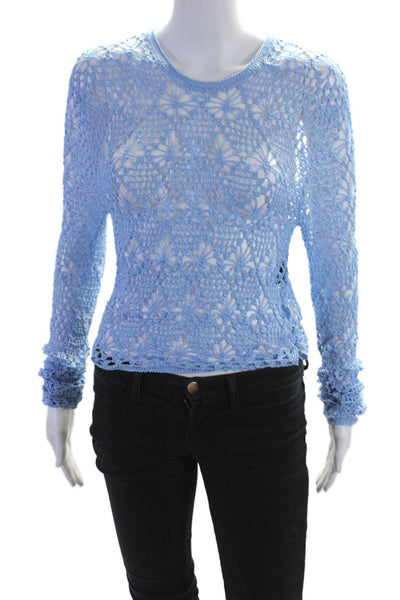 Ser.O.Ya Womens Netted Textured Knitted Mesh Scoop Neck Top Blue Size XS