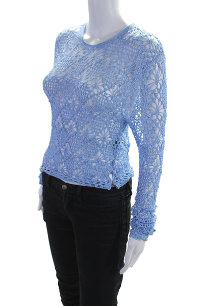 Ser.O.Ya Womens Netted Textured Knitted Mesh Scoop Neck Top Blue Size XS