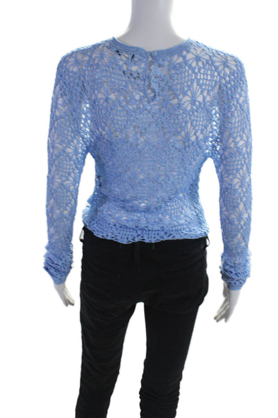 Ser.O.Ya Womens Netted Textured Knitted Mesh Scoop Neck Top Blue Size XS