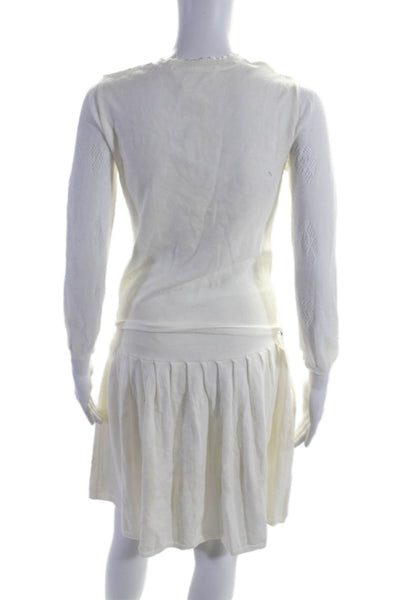 Ronny Kobo Womens White Open Knit Belt V-neck Long Sleeve Shift Dress Size S
