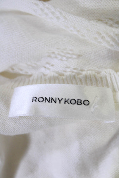 Ronny Kobo Womens White Open Knit Belt V-neck Long Sleeve Shift Dress Size S