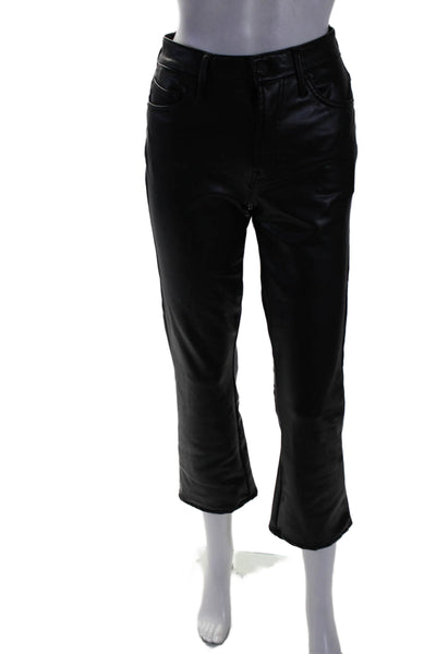 Mother Womens Cotton Textured Leather Zip Button Straight Leg Pants Black Size E